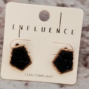 Influence goldtone hexagon earrings with black druzy